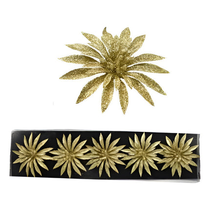 Adorno De Navidad Flores Con Prendedor X5 Unidades. Dorado