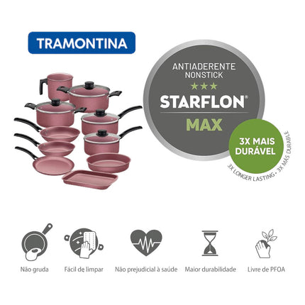 Bateria Cocina Tramontina Linz 10 Piezas Antiadherente Rosa Rosa