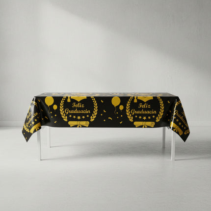 Mantel Para Fiesta De Graduacion 137x183cm Negro Y Dorado