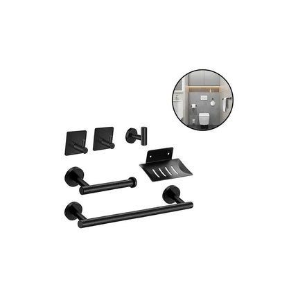 Set Accesorios Baño Juego 6 Piezas Acero Inoxidable Negro