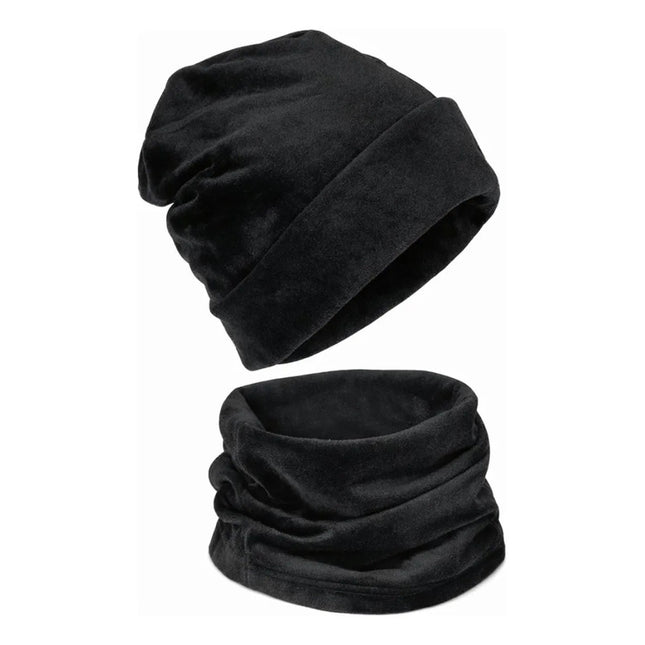 Set De Gorro Y Cuello De Tela Terciopelo. Negro Cgs00712 Negro Unico