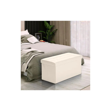 Baul Puff Asiento Banqueta Plegable Piecera Cama Living Beige