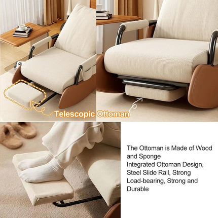 Sillon Poltrona Butaca Mecedora Con Posa Pie Y Bolsillo Beige