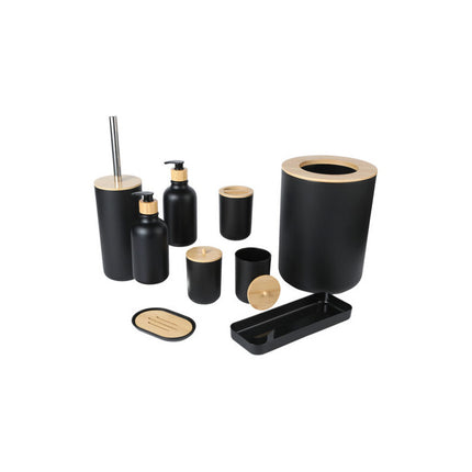 Set De 9 Accesorios De Baño De Lujo En Bambú Negro Negro