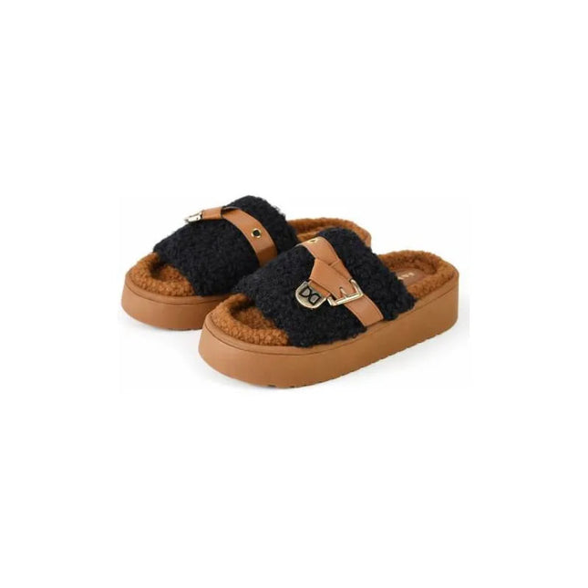 Pantuflas De Corderito Con Plataforma Cgs00783/4/5 Negro 36