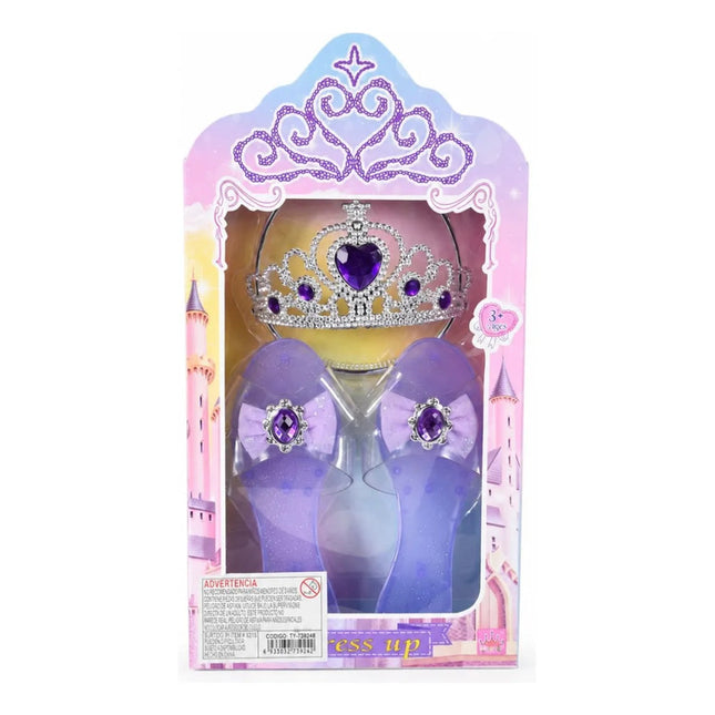 Set Infantil De Princesa Corona Con Zapatos Juguete Lila