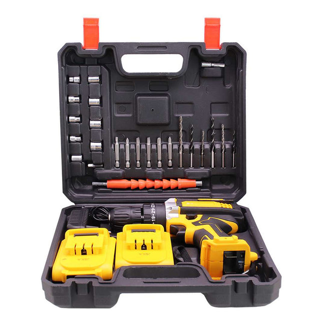 Taladro Atornillador Inalambrico Con 2 Baterias Amarillo 1