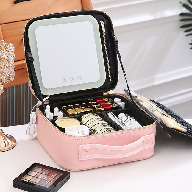 Neceser  Con Espejo Con Luz Usb Varias Reparticiones Bolso B