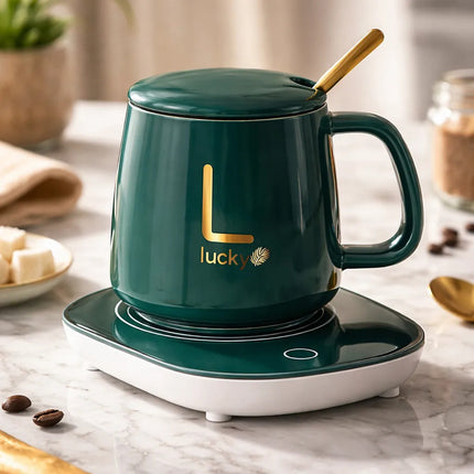 Taza Ceramica Con Base Calentador Usb Verde Oscuro