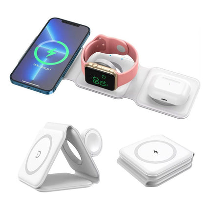 Cargador Magnetico Inalmbrico 3 En 1 Plegable Usb Blanco Blanco