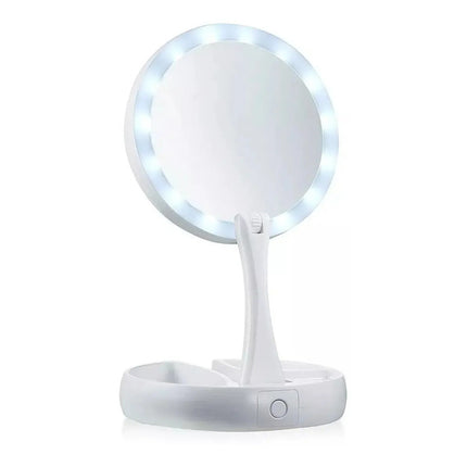 Espejo Redondo Luz Led Maquillaje Doble Plegable