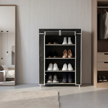 Zapatera De Tela Con Estantes 72x52x27cm Negra Negro
