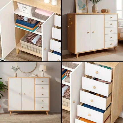 Cómoda Cajonera Aparador 2 Puertas Estantes Y 5 Cajones Blanco