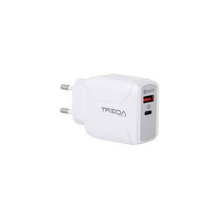 Cargador De Celular 2 Salidas Usb Y Tipo-c Treqa Blanco