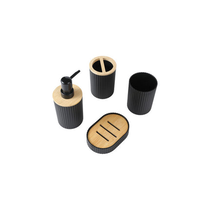 Set De Baño Ranurado Bamboo 4 Piezas Negro Negro