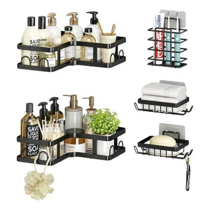 Set X5 Estante Organizador Esquinero Ducha Baño Jabonera Negro