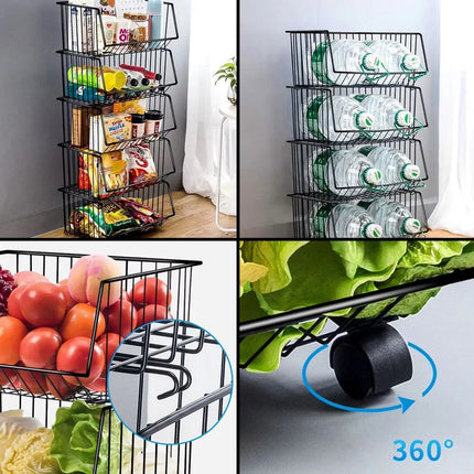Carrito Organizador 4 Canastos Apilables Con Ruedas