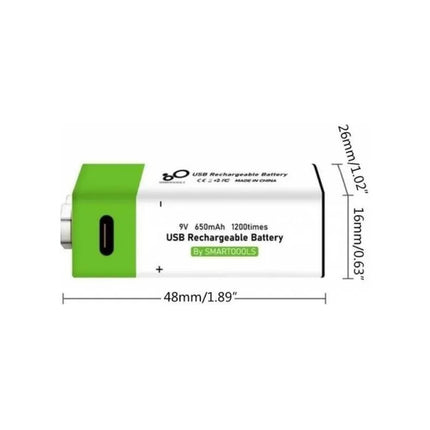Bateria Pila 9v Recargable Usb 650mah Pack X2 + Cable Usb-c