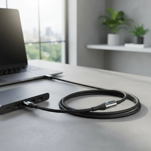 Cable Reforzado De Carga Rapida  C-c Luz Led Negro