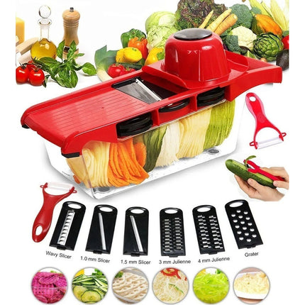 Rallador Cortador De Vegetales Y Frutas Mandolina 10 En 1 Rojo