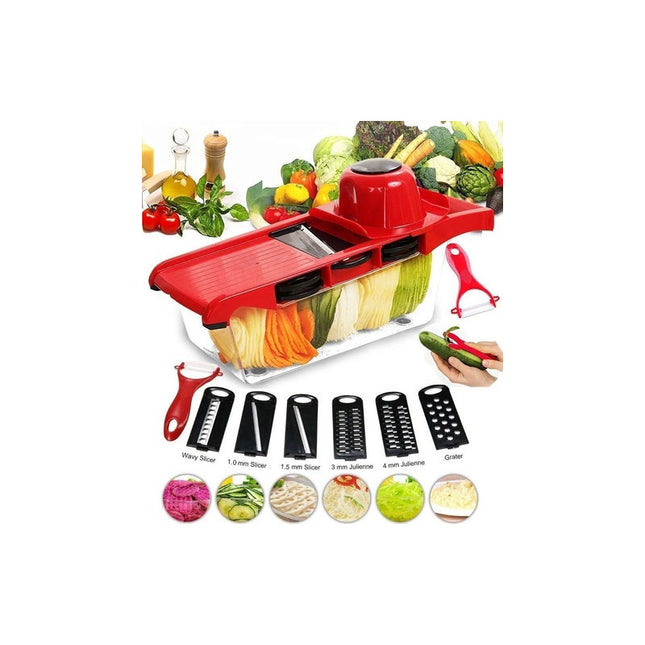 Rallador Cortador De Vegetales Y Frutas Mandolina 10 En 1 Rojo