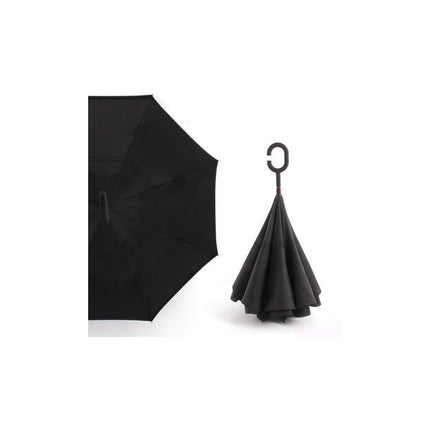 Paraguas De Tela Doble Invertido 60cm Mango C Color Negro Negro