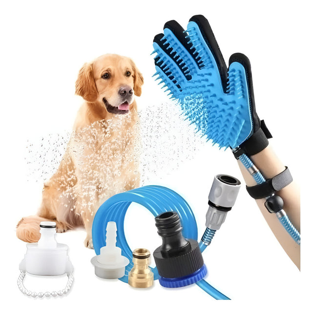 Cepillo Manguera Perro Gato Mascota Manopla Con Manguera Azul Marino