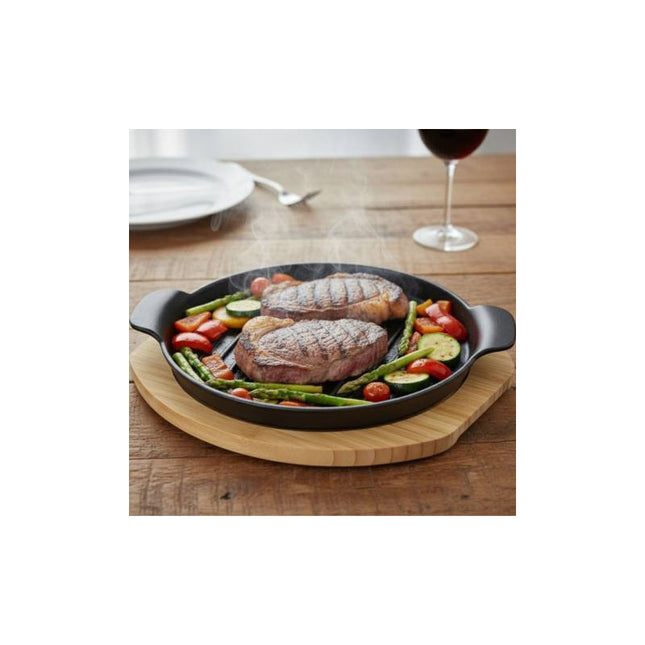 Plancha De Hierro Fundido Con Base De Madera Chw02981 Negro