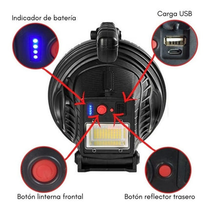 Linterna Largo Alcance Alta Potencia Recargable Reflector Lu Negro