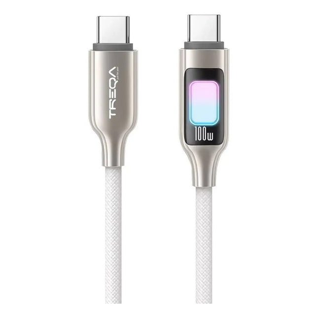 Cable De Carga Rapida Aluminio + Tejido Tela C A C Luz Led Blanco