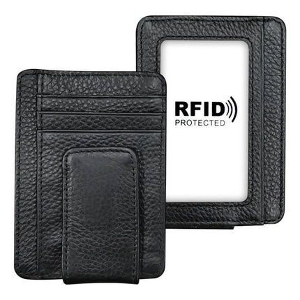 Porta Tarjetas Anti Robo Cuero Con Clip  Negro