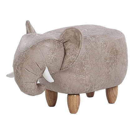 Puff Infantil Elefante Con Colmillos Con Pies De Madera Gris