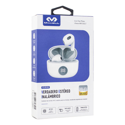 Auricular Inalambrico Miccell Bh46 Bt Tws Blanco C/led Blanco