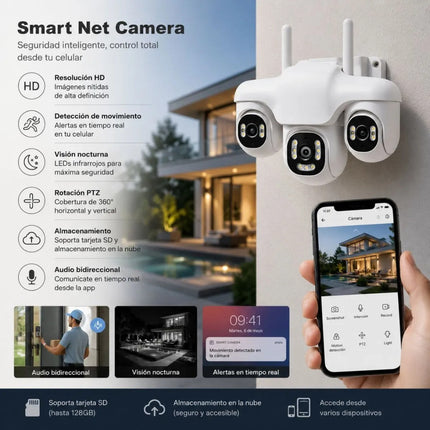 Cámara De Seguridad Wifi 3 Lentes V380 Blanco