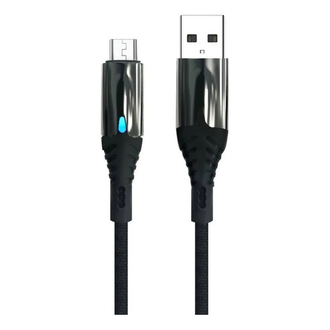 Cable Reforzado De Carga Rapido Con Led Miro Usb Negro