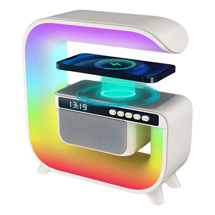Parlante Reloj Cargador Portatil De Celular 5 En 1 Cuadrada Blanco V