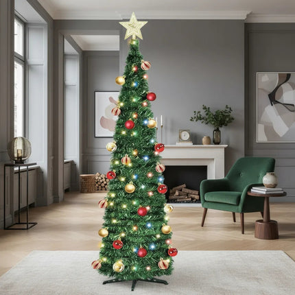 Arbol De Navidad Autoarmable Con Decoracion Luces Y Puntero X