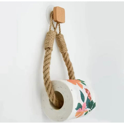 Porta Rollo De Papel Higiénico Adhesivo De Cuerda Tejida Beige