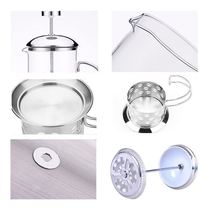 Cafetera Manual Embolo Vidrio Y Acero 600 Ml Calidad  Transparente Y Acero