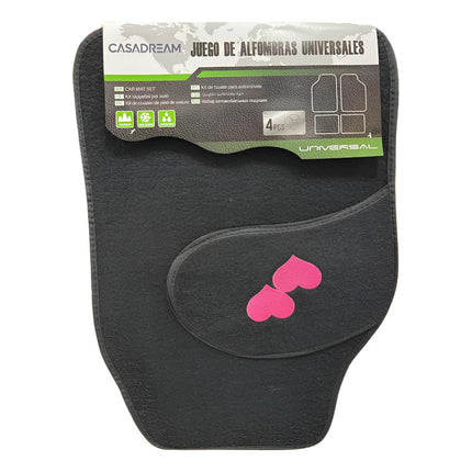 Set De Alfombras Para Auto Diseño Con Corazones Rosa X4 Negro