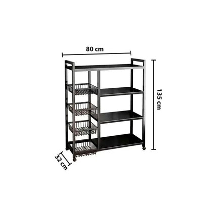 Rack Organizador 4 Estantes 4 Canastos - Metal Con Rueda Negro