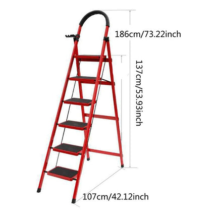 Escalera Plegable Roja Con 6 Escalones Anchos Antideslizante Rojo