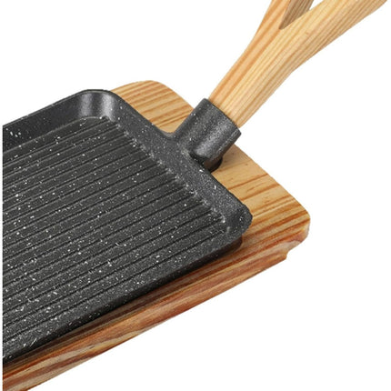 Plancha Hierro Fundido C/mango Y Base Madera  Negro