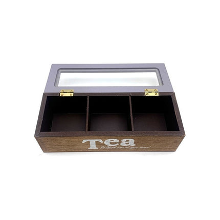 Caja Para Té De Madera Y Vidrio  3 Reparticiones