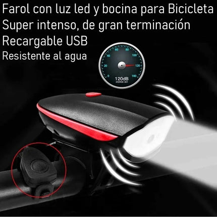 Pack Luces Para Bicicleta Delantera Con Bocina + Trasera Usb