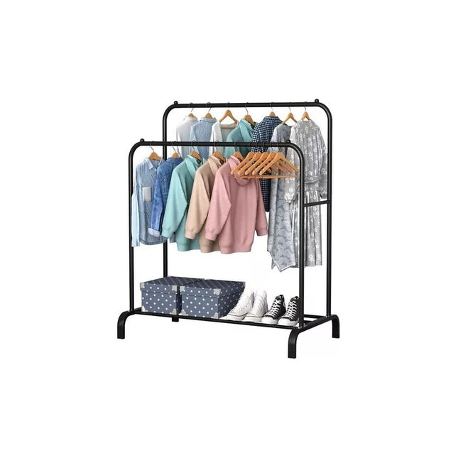 Perchero Doble Metal Organización Ropa Con Estanta Abajo Negro