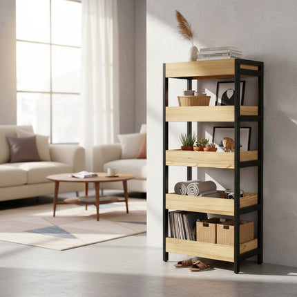 Estanteria Madera 5estantes 46x30x108cm Natu/negro Negro