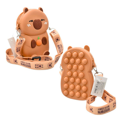 Monedero Colgante Con Pop It Carpincho Capibara Marrón Liso