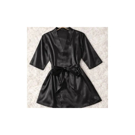 Bata Salto De Cama Satinada Con Cinturon Negro Xl