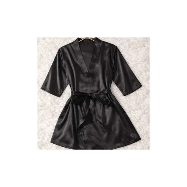 Bata Salto De Cama Satinada Con Cinturon Negro Xl